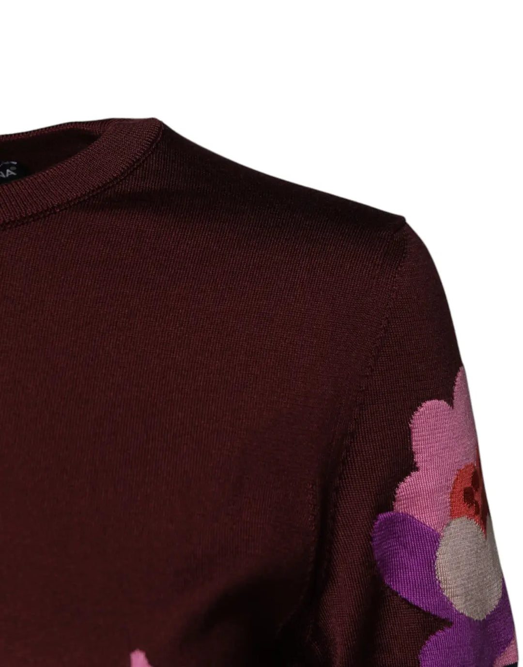 Dolce &amp; Gabbana Maroon Floral Silk Crew Neck Blouse Top