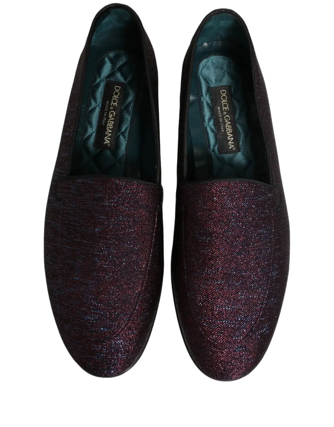 Dolce &amp; Gabbana Maroon Glitter Lurex Logo Dress Loafers Shoes
