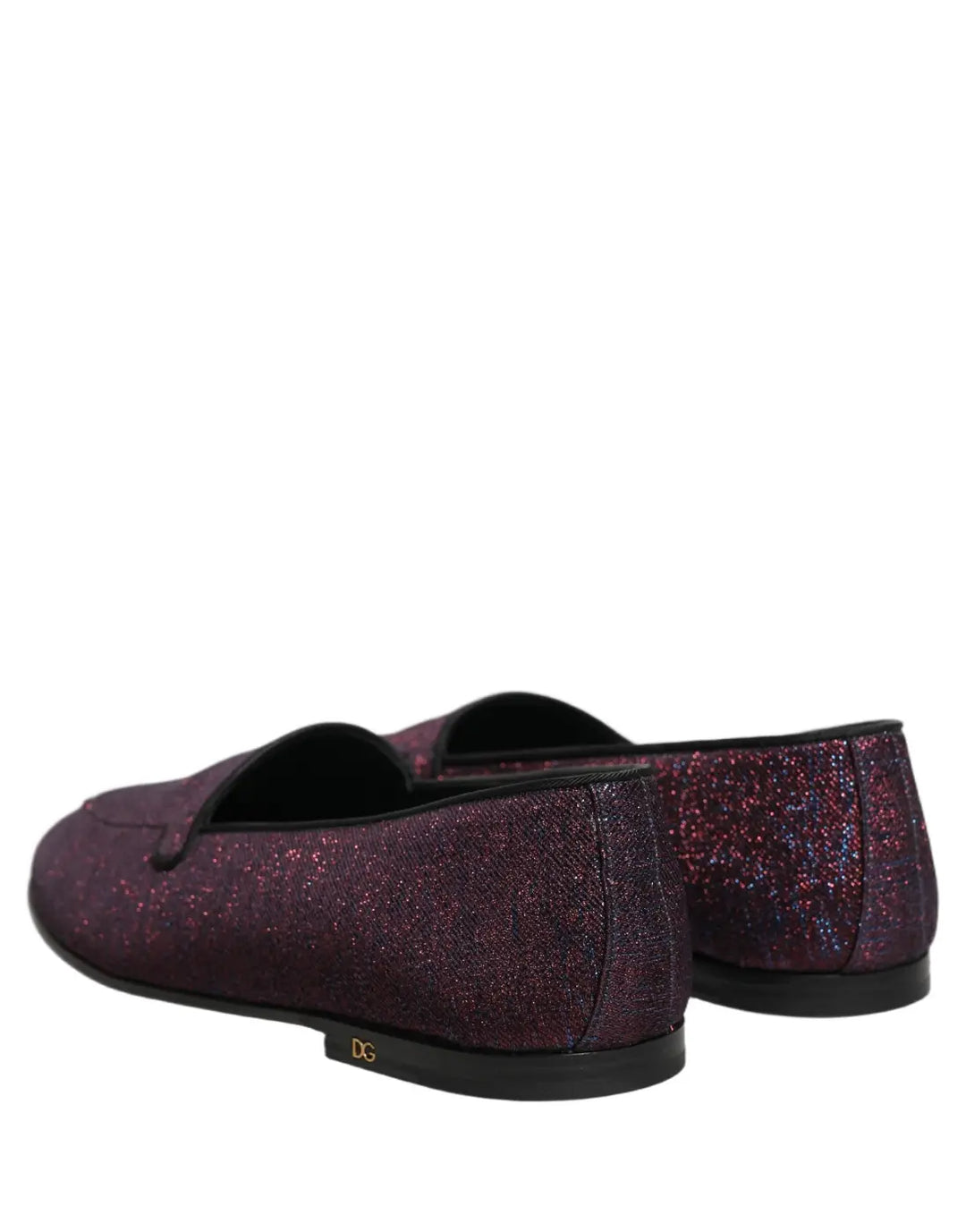 Dolce &amp; Gabbana Maroon Glitter Lurex Logo Dress Loafers Shoes