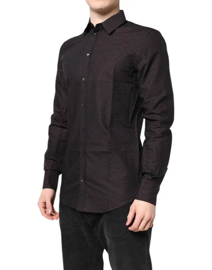 Dolce &amp; Gabbana Maroon Jacquard Cotton Gold Men Dress Shirt