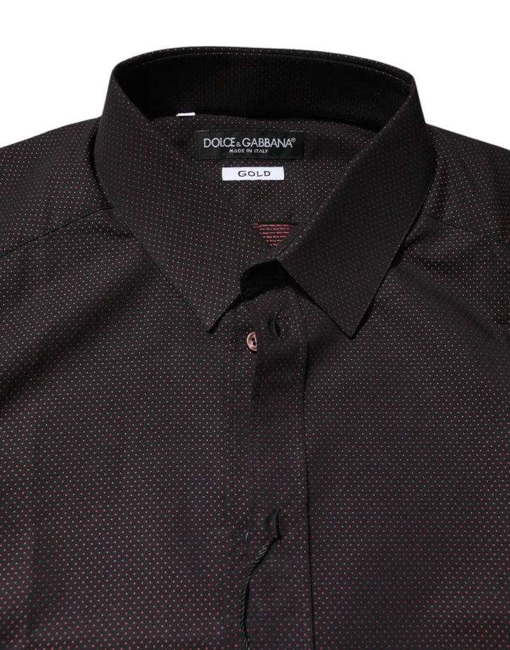 Dolce &amp; Gabbana Maroon Jacquard Cotton Gold Men Dress Shirt