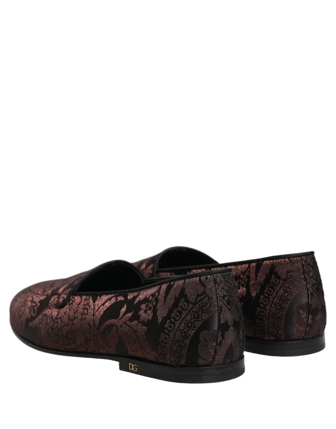 Dolce &amp; Gabbana Maroon Jacquard Leather Slip On Loafers Shoes