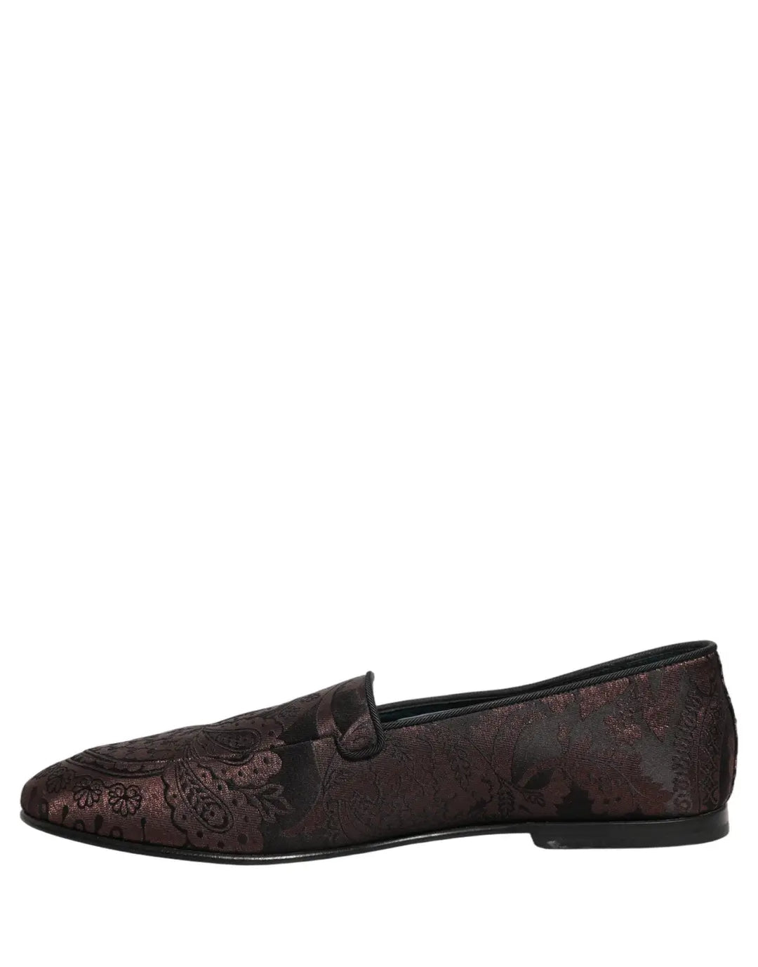 Dolce &amp; Gabbana Maroon Jacquard Leather Slip On Loafers Shoes