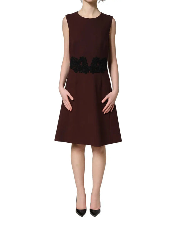 Dolce & Gabbana Maroon Lace Sleeveless Knee Length Dress women’s dress