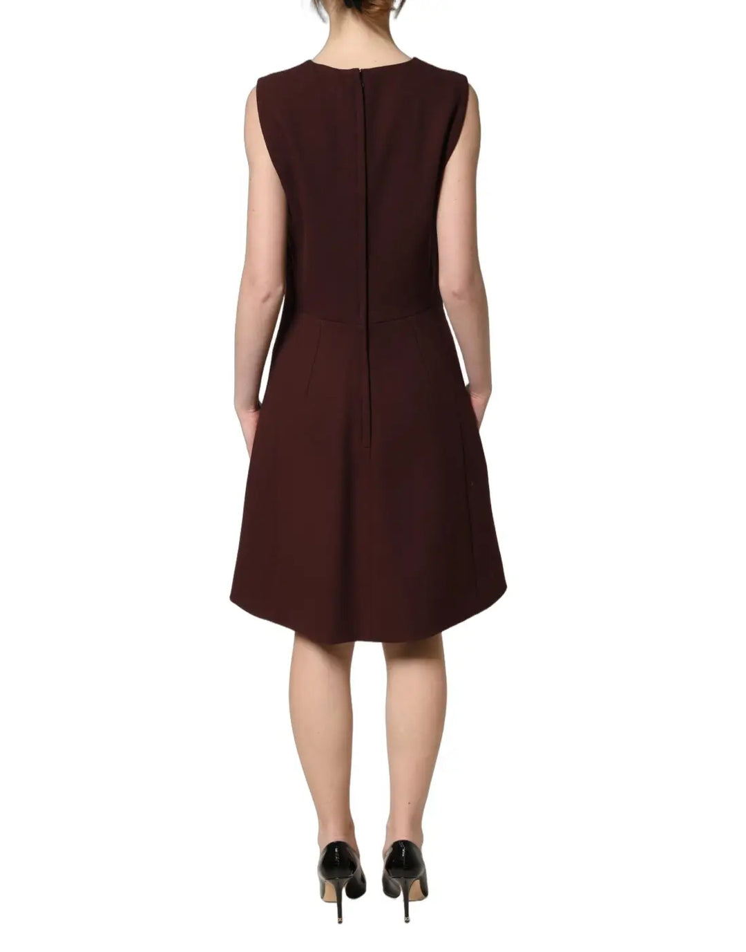 Dolce &amp; Gabbana Maroon Lace Sleeveless Knee Length Dress