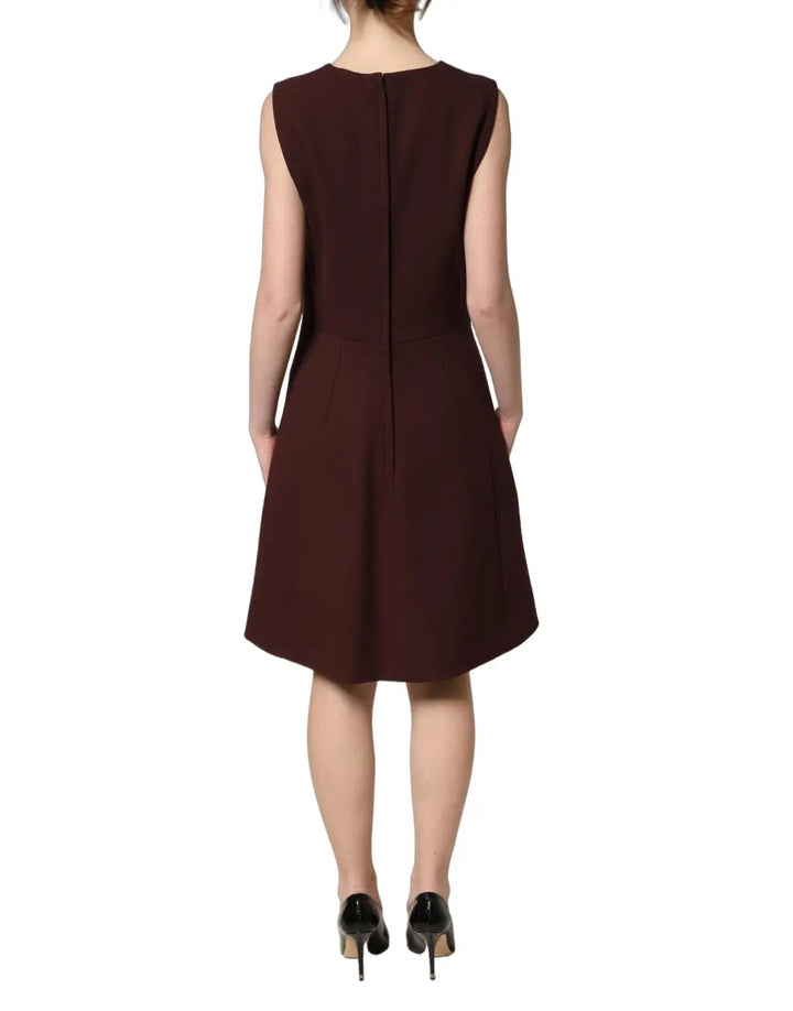 Dolce &amp; Gabbana Maroon Lace Sleeveless Knee Length Dress