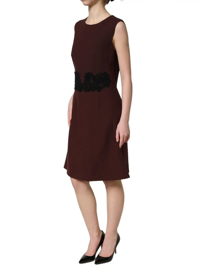 Dolce &amp; Gabbana Maroon Lace Sleeveless Knee Length Dress