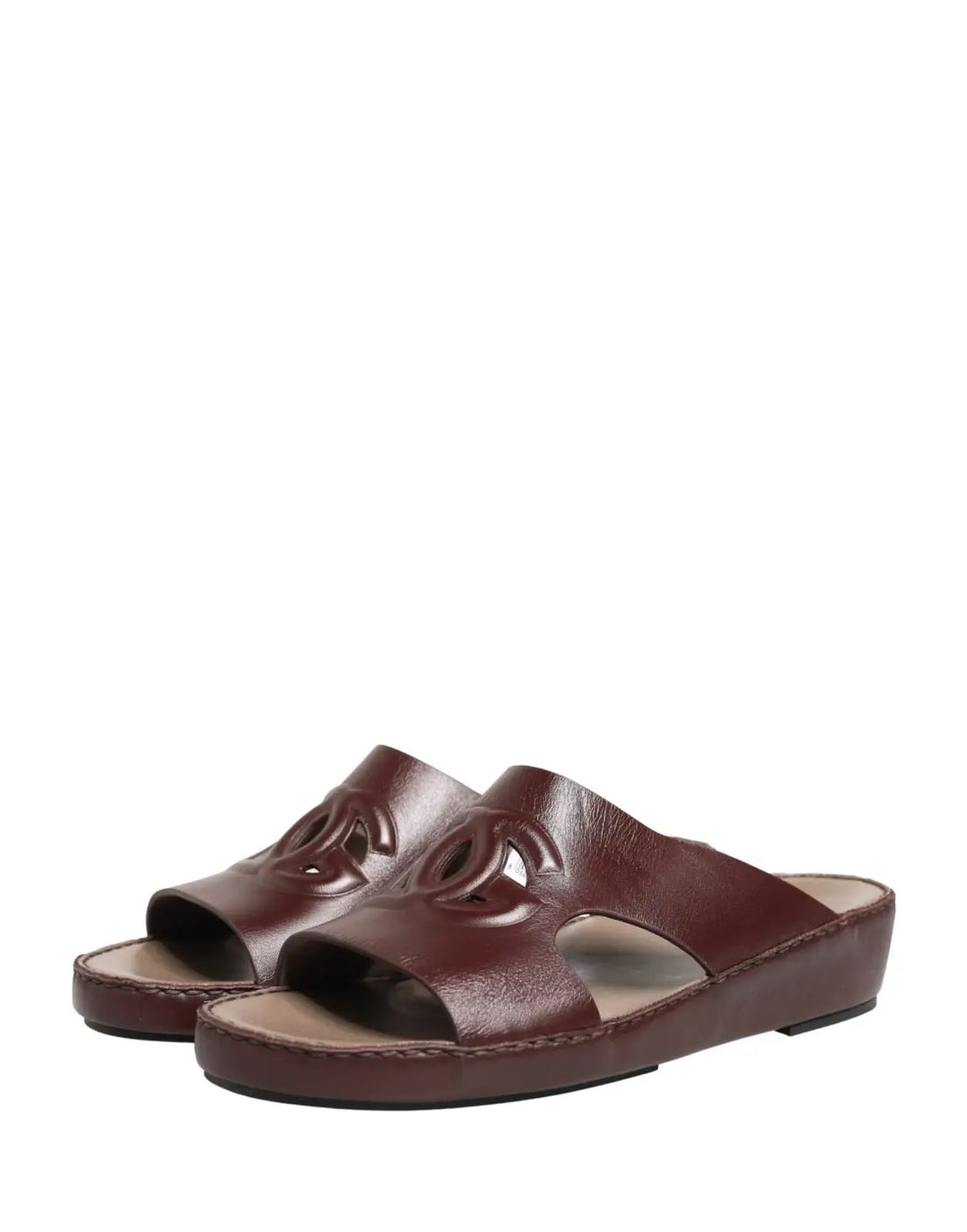 Dolce &amp; Gabbana Maroon Leather Cutout DG Logo Sandals Shoes