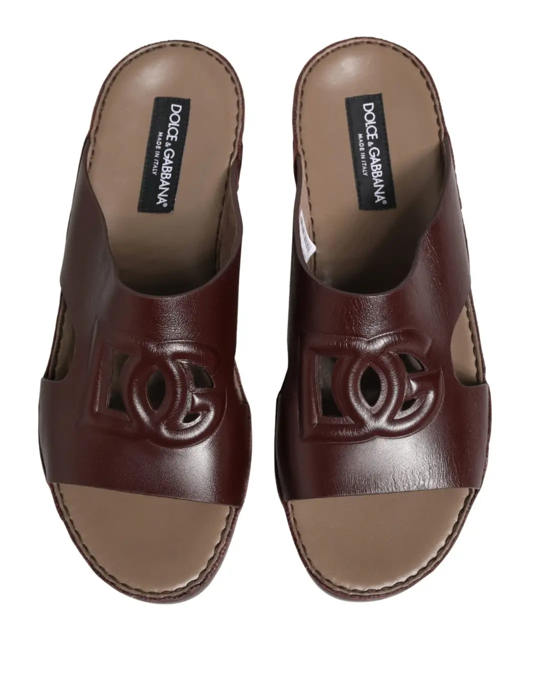 Dolce &amp; Gabbana Maroon Leather Cutout DG Logo Sandals Shoes