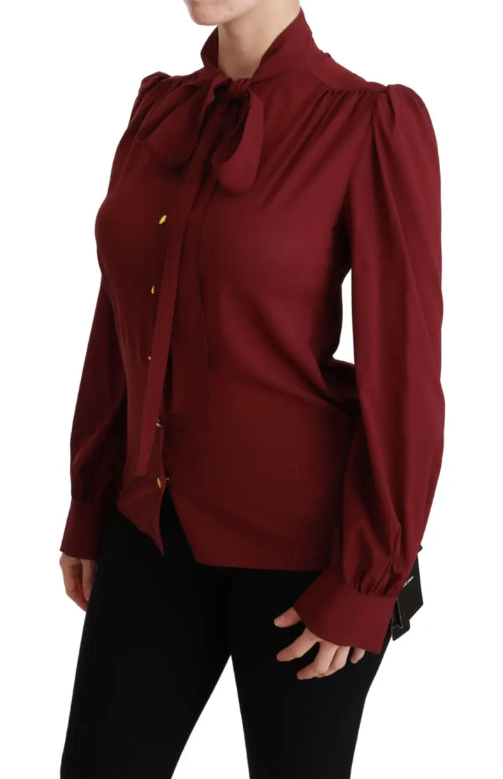 Dolce &amp; Gabbana Maroon Long Sleeve Shirt Blouse Silk Top