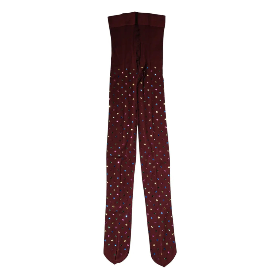 Dolce &amp; Gabbana Maroon Nylon Crystal Embellished Pantyhose Tights