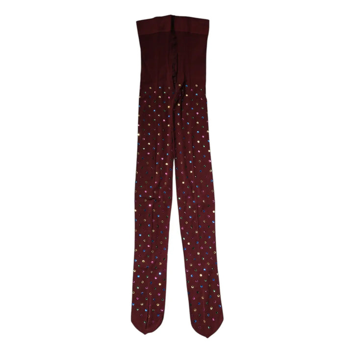 Dolce &amp; Gabbana Maroon Nylon Crystal Embellished Pantyhose Tights