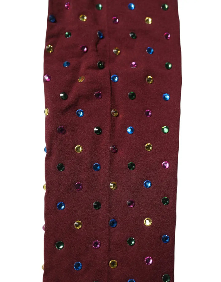 Dolce &amp; Gabbana Maroon Nylon Crystal Embellished Pantyhose Tights