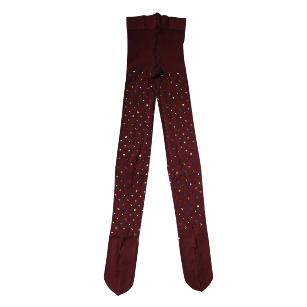 Dolce &amp; Gabbana Maroon Nylon Crystal Embellished Pantyhose Tights