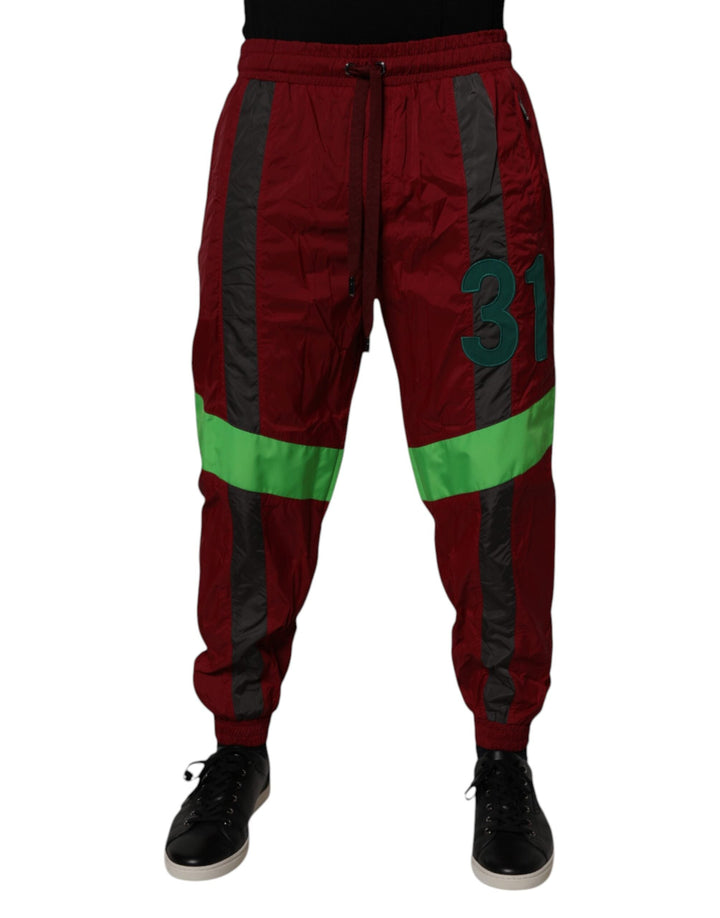 Dolce &amp; Gabbana Maroon Nylon Men Jogger Sweatpants Pants