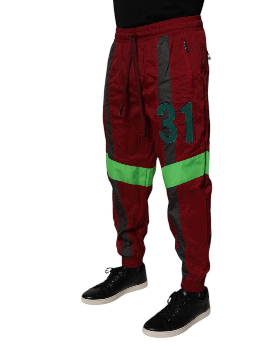 Dolce &amp; Gabbana Maroon Nylon Men Jogger Sweatpants Pants