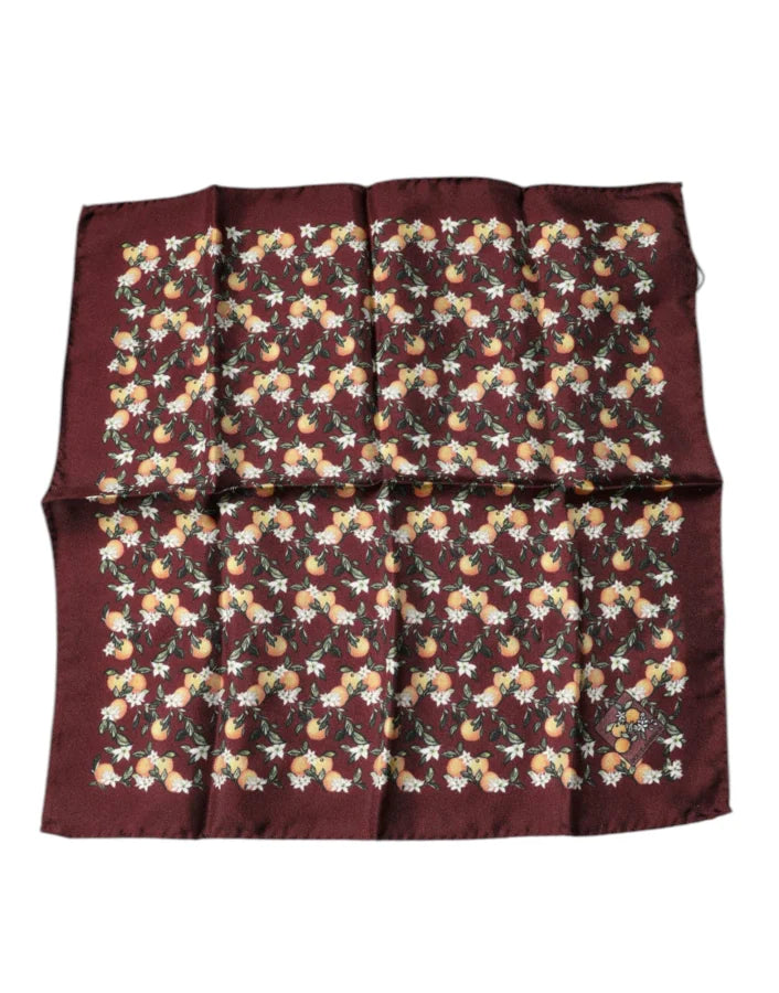 Dolce &amp; Gabbana Maroon Oranges Silk Square Handkerchief Scarf