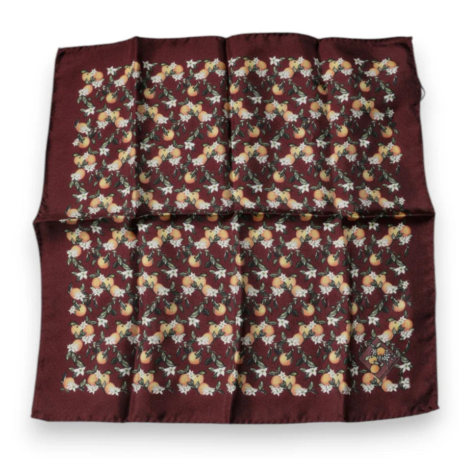 Dolce &amp; Gabbana Maroon Oranges Silk Square Handkerchief Scarf
