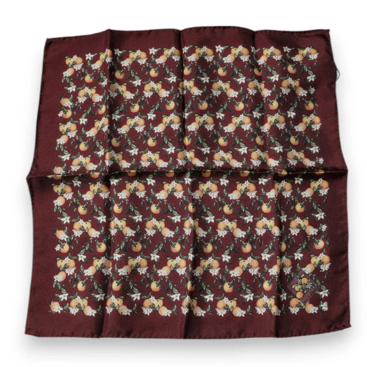 Dolce &amp; Gabbana Maroon Oranges Silk Square Handkerchief Scarf