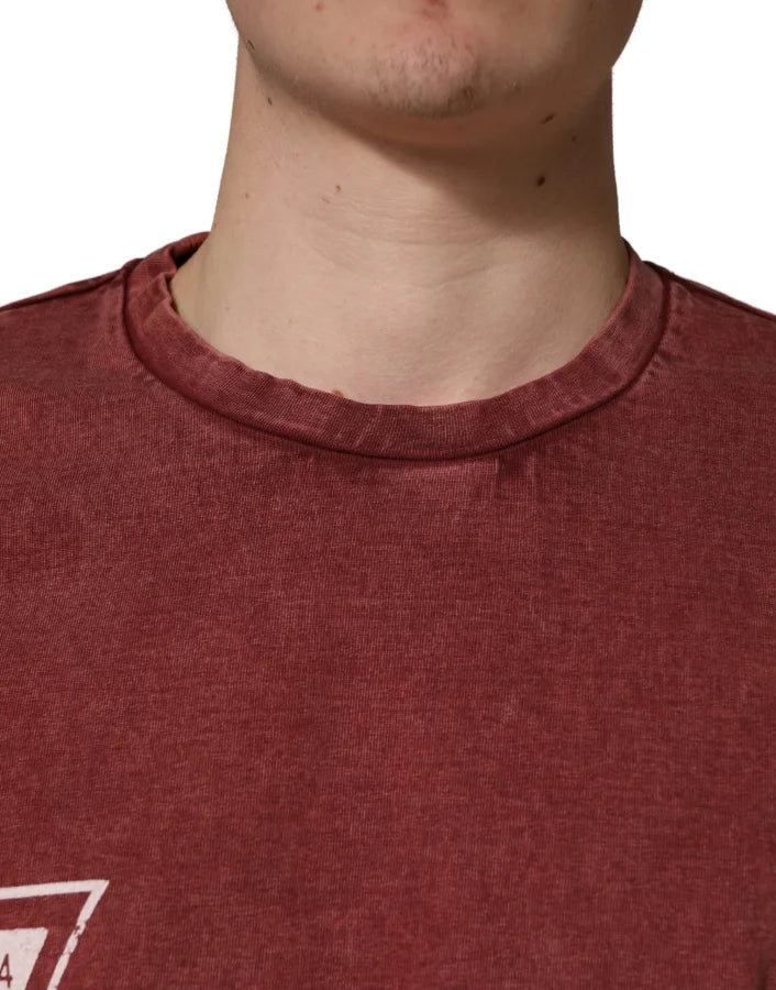 Dolce &amp; Gabbana Maroon Print Round Neck Short Sleeve T-shirt