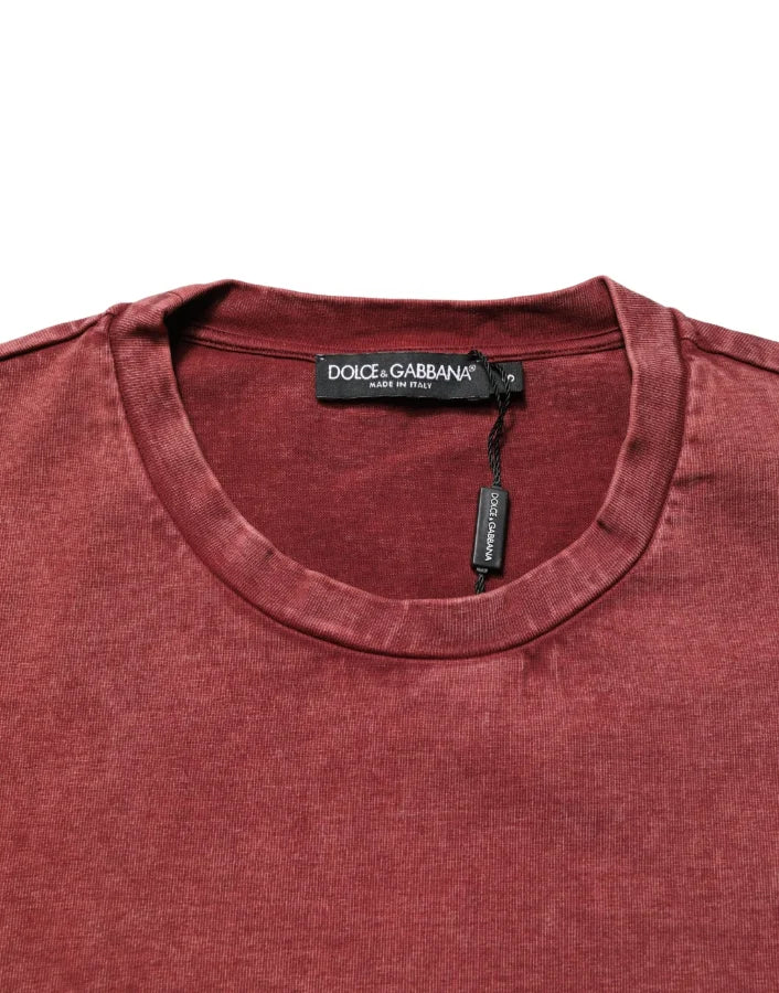 Dolce &amp; Gabbana Maroon Print Round Neck Short Sleeve T-shirt