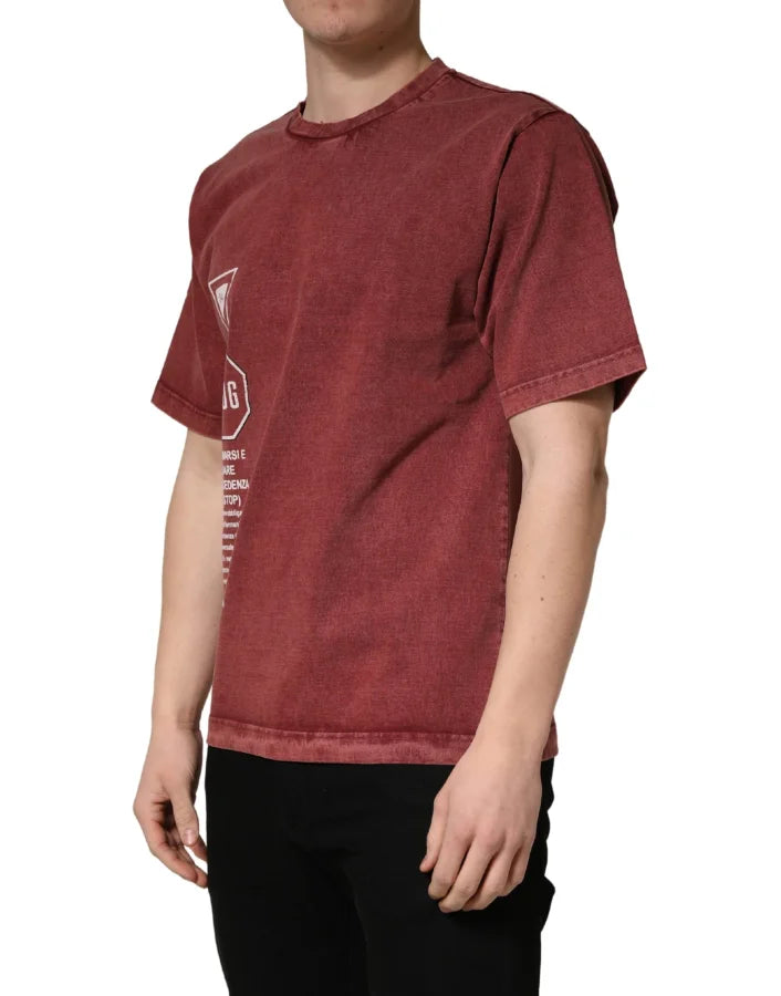 Dolce &amp; Gabbana Maroon Print Round Neck Short Sleeve T-shirt