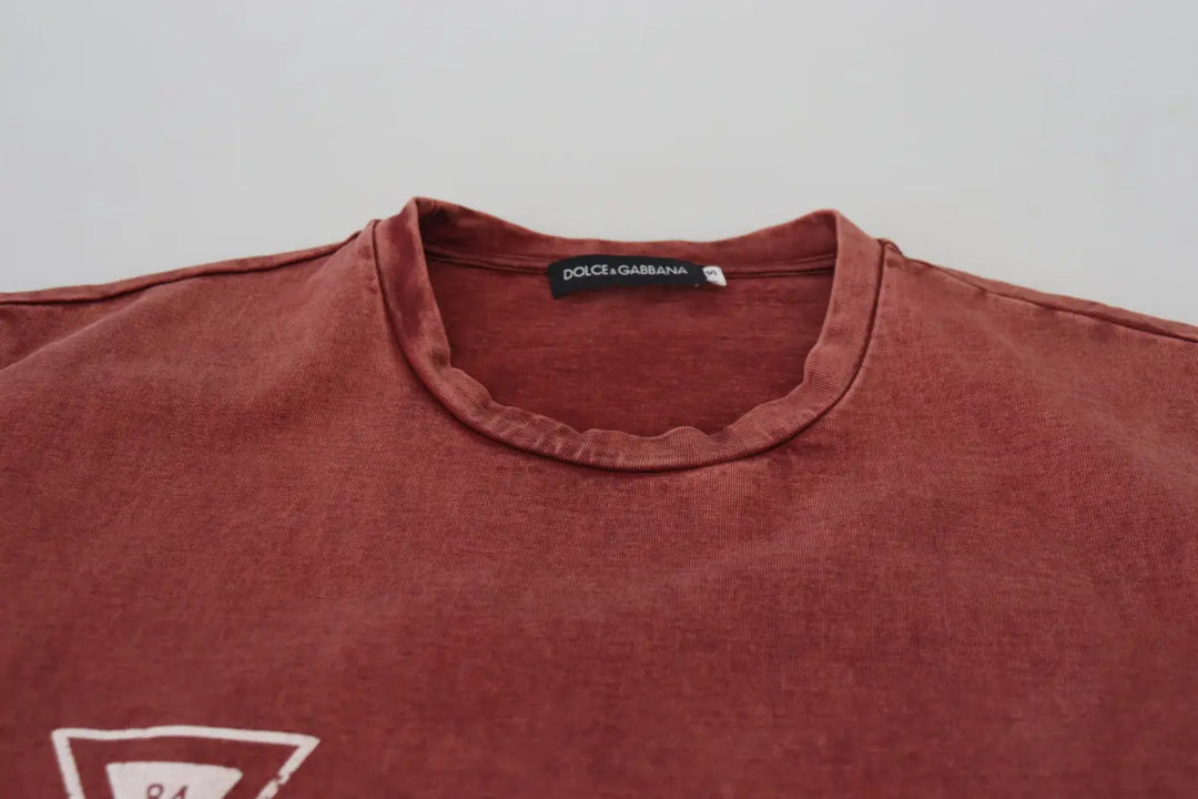 Dolce &amp; Gabbana Maroon Print Round Neck Short Sleeves T-shirt