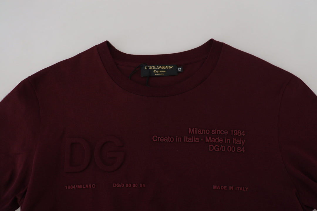Dolce &amp; Gabbana Maroon Printed Short Sleeves Men T-shirt