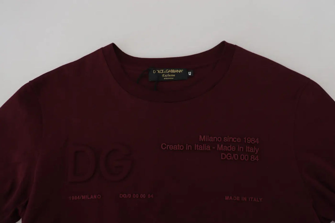 Dolce &amp; Gabbana Maroon Printed Short Sleeves Men T-shirt