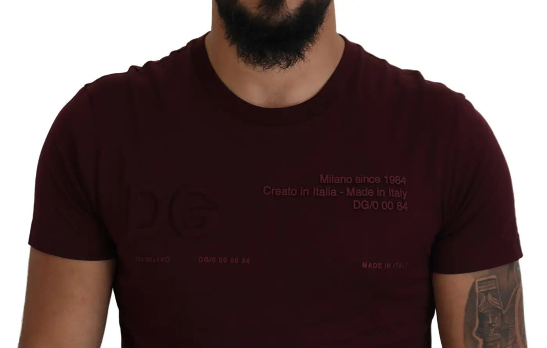 Dolce &amp; Gabbana Maroon Printed Short Sleeves Men T-shirt