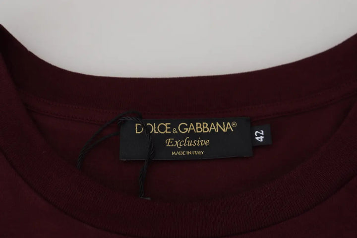 Dolce &amp; Gabbana Maroon Printed Short Sleeves Men T-shirt