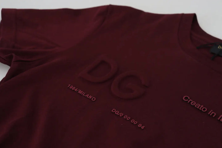 Dolce &amp; Gabbana Maroon Printed Short Sleeves Men T-shirt