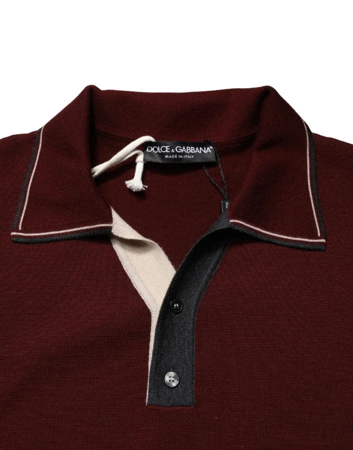 Dolce &amp; Gabbana Maroon Re-Edition Wool Long Sleeves T-shirt