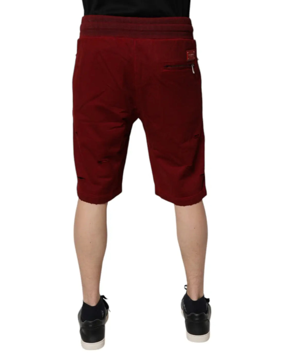 Dolce &amp; Gabbana Maroon Rip Style Bermuda Sweatshorts Shorts