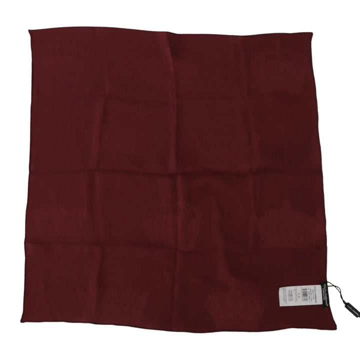 Dolce & Gabbana Maroon Silk Crown Square Wrap Handkerchief Scarf