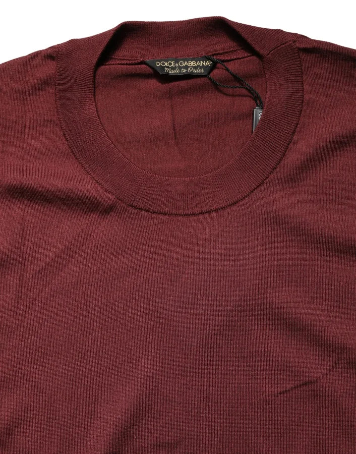 Dolce &amp; Gabbana Maroon Silk Men Crew Neck Pullover Sweater