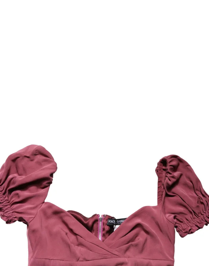 Dolce &amp; Gabbana Maroon Silk Sweetheart Sheath Midi Dress