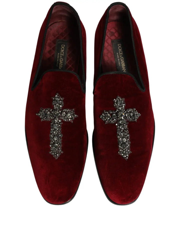 Dolce &amp; Gabbana Maroon Suede Cross Slip On Dress Loafers Shoes