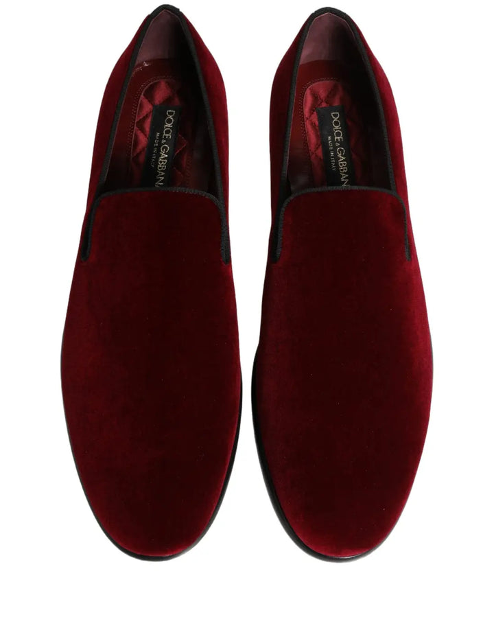 Dolce &amp; Gabbana Maroon Velvet Slip on Men Dress Loafers Shoes