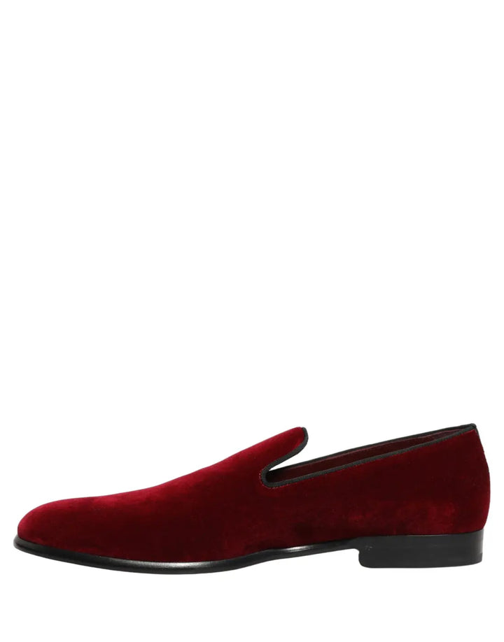 Dolce &amp; Gabbana Maroon Velvet Slip on Men Dress Loafers Shoes