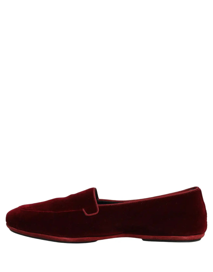 Dolce &amp; Gabbana Maroon Velvet Slip On Men Flats Loafers Shoes