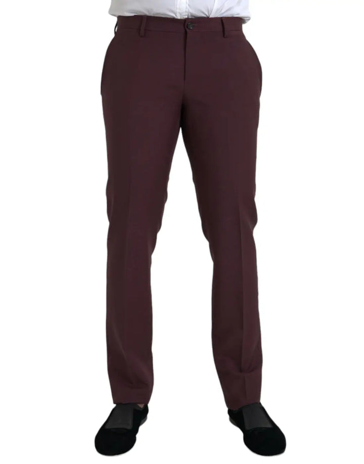 Dolce &amp; Gabbana Maroon Wool Men Slim Fit Dress Pants