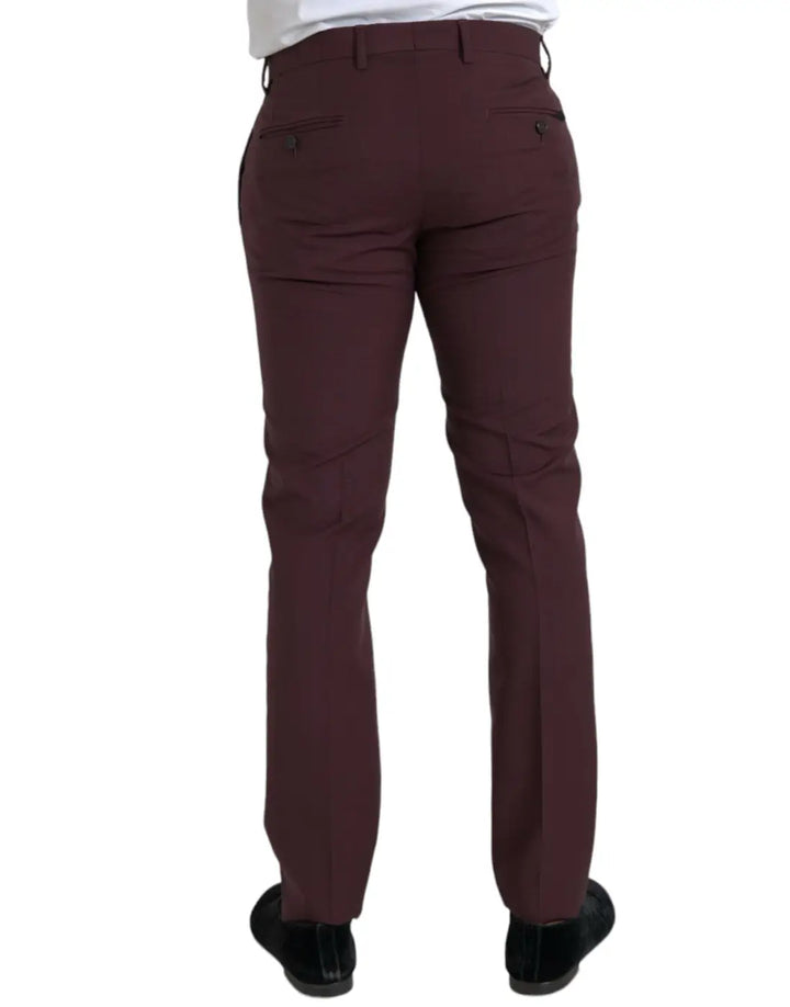 Dolce &amp; Gabbana Maroon Wool Men Slim Fit Dress Pants