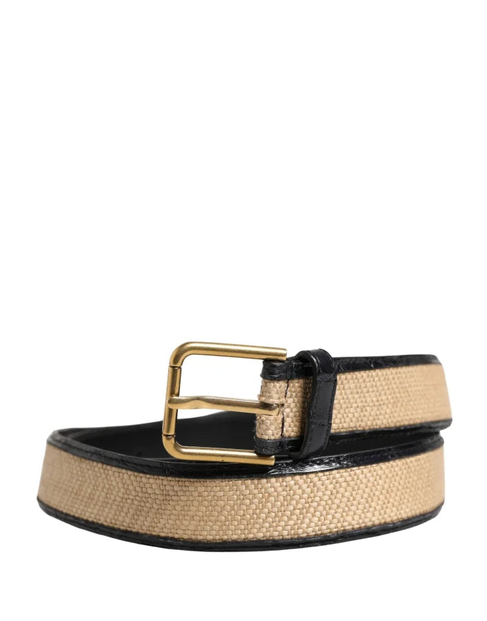 Dolce &amp; Gabbana Men Beige Braided Leather Metal Buckle Belt
