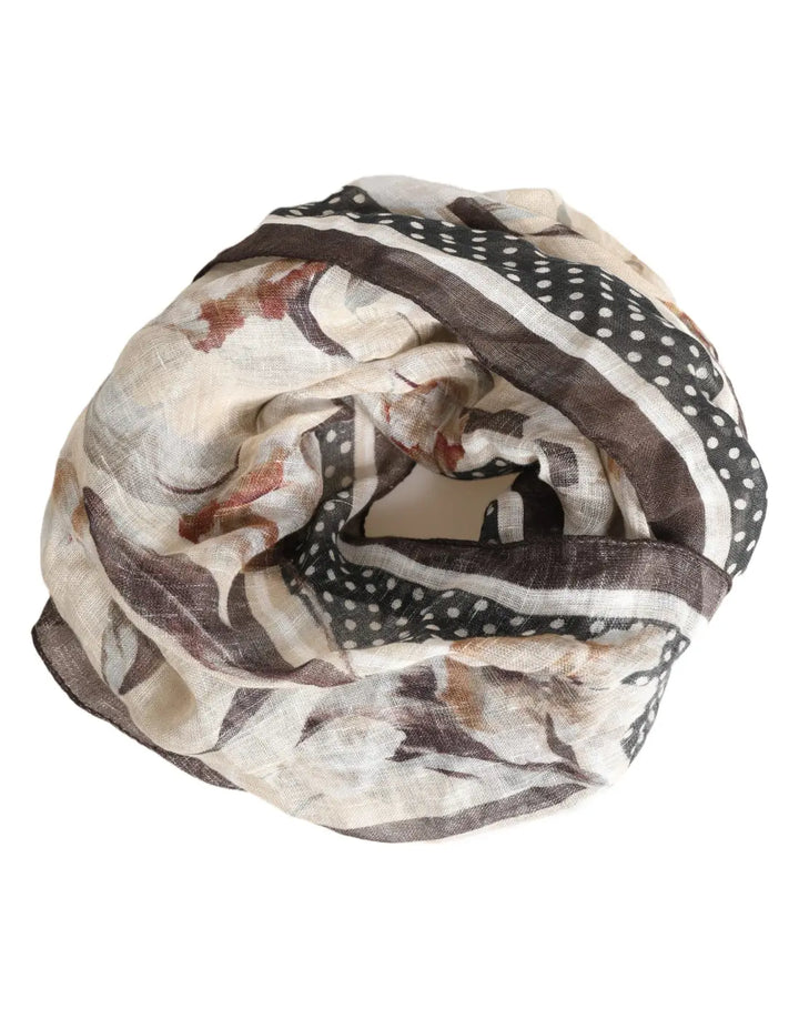 Dolce &amp; Gabbana Men Beige Floral Linen Square Foulard Scarf