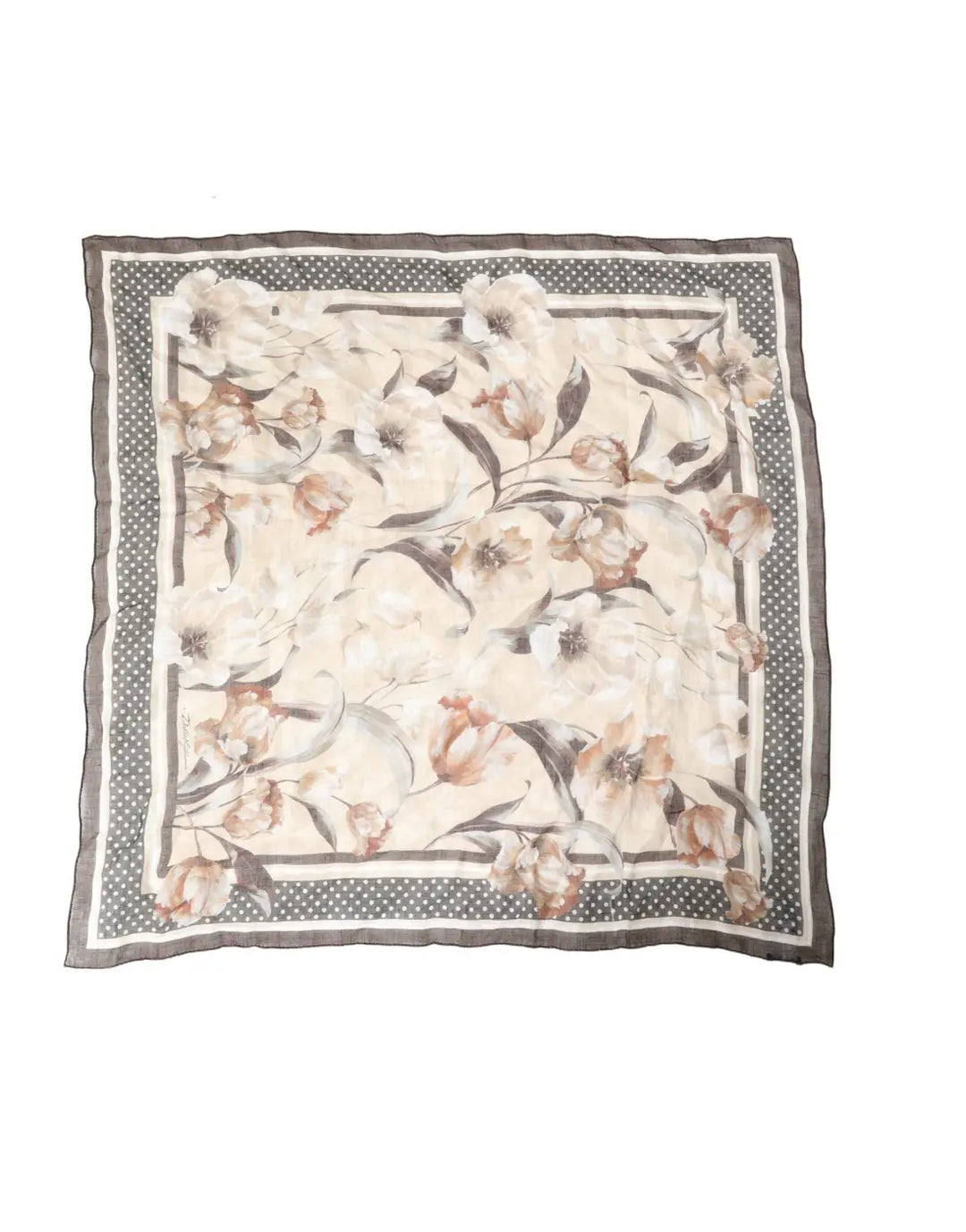 Dolce &amp; Gabbana Men Beige Floral Linen Square Foulard Scarf