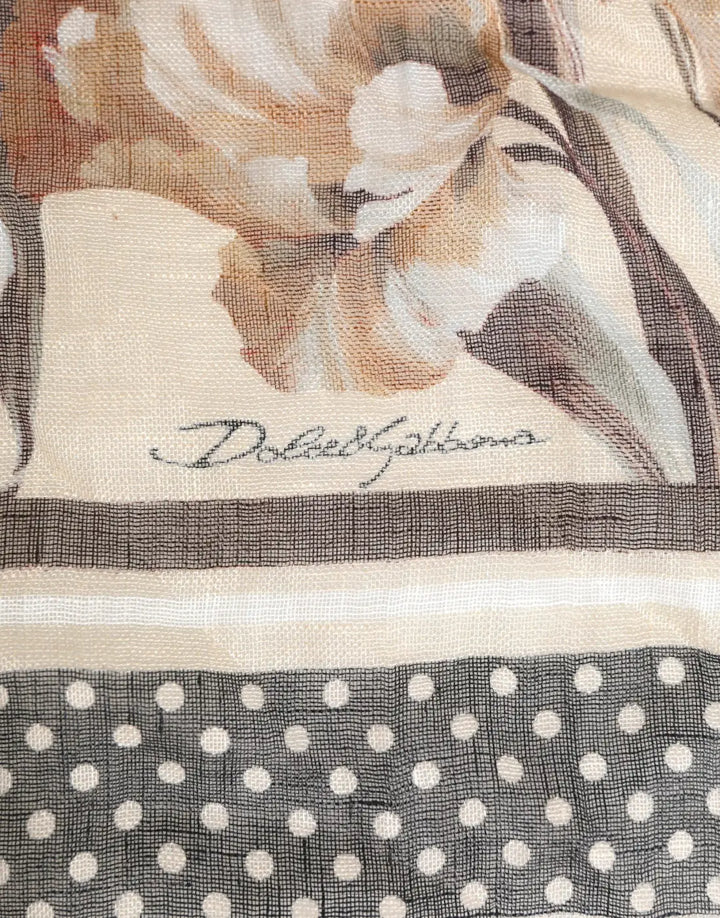 Dolce &amp; Gabbana Men Beige Floral Linen Square Foulard Scarf