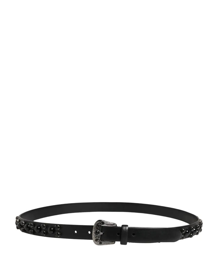Dolce &amp; Gabbana Men Black Calf Embellished Metal Buckle Belt