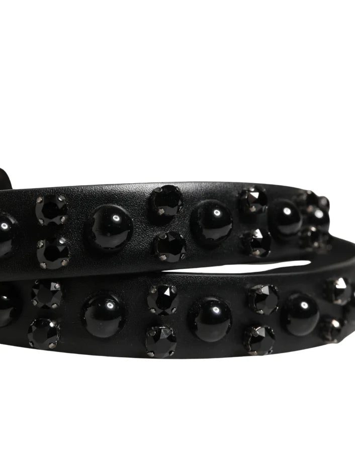 Dolce &amp; Gabbana Men Black Calf Embellished Metal Buckle Belt