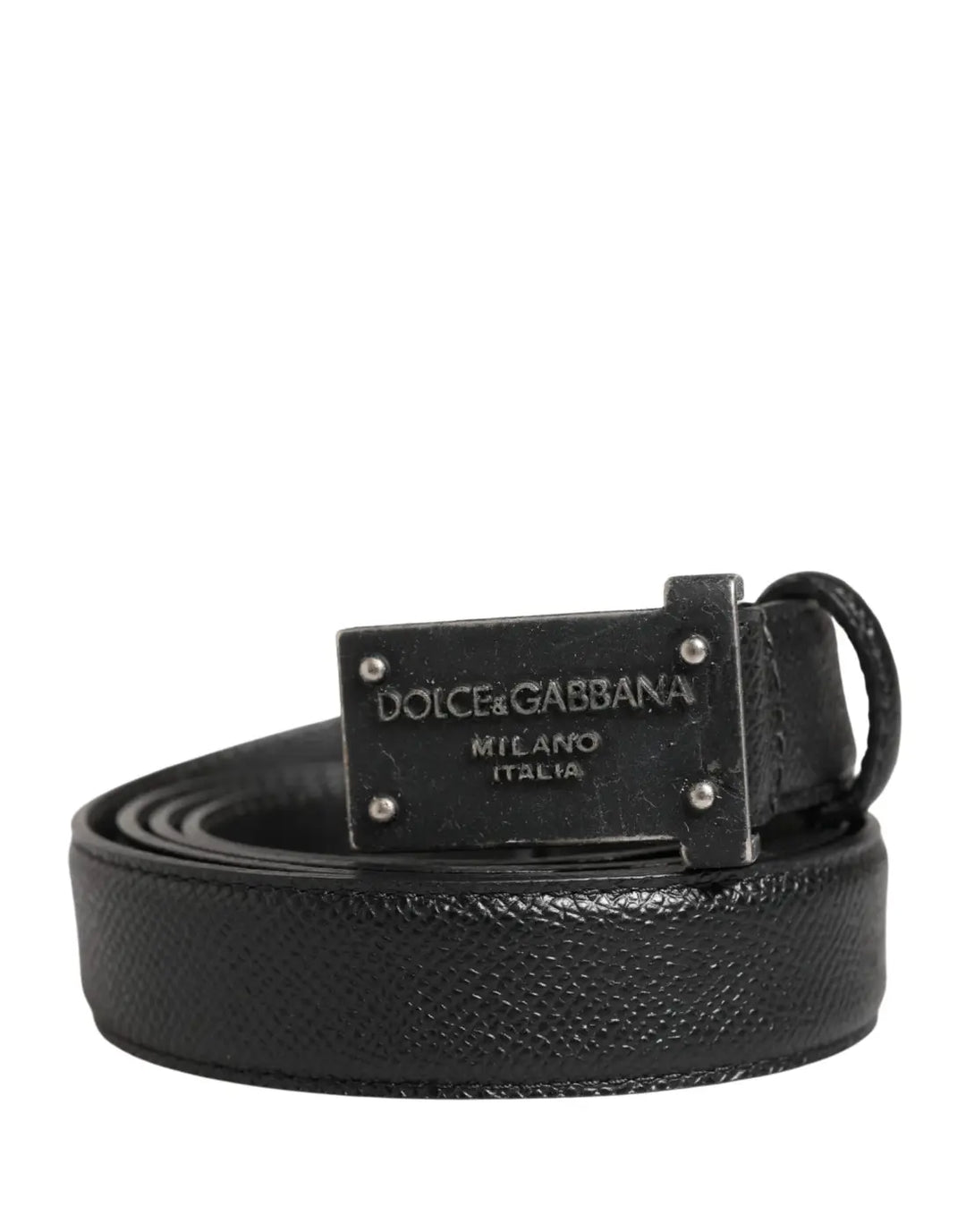 Dolce &amp; Gabbana Men Black Calf Leather Logo Metal Buckle Belt
